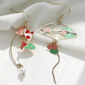 Asian carps & Lotus Drop Earrings